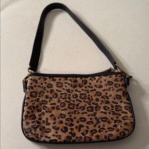 Fossil Leopard Print Mini Shoulder Bag in Brown and Black
